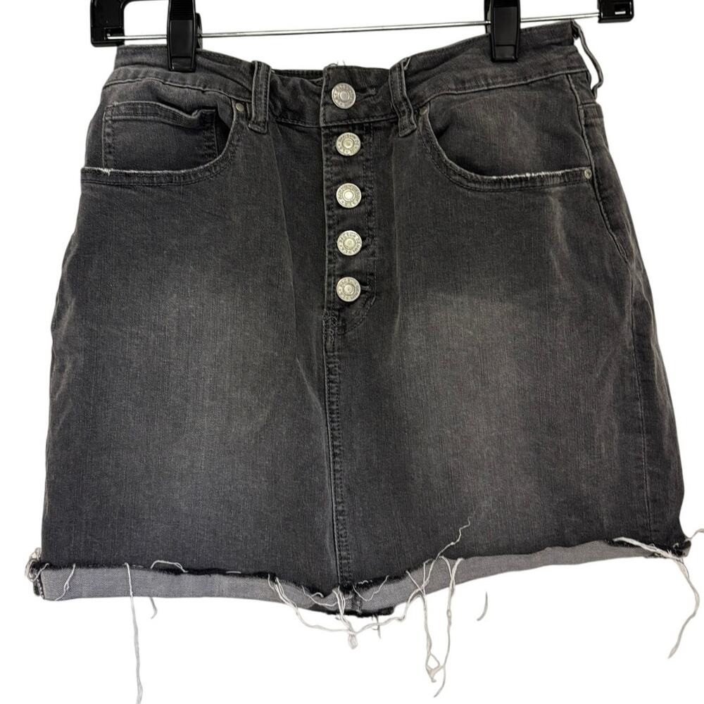Pacsun Black Button Front Mini Skirt with Frayed Hem Size 27